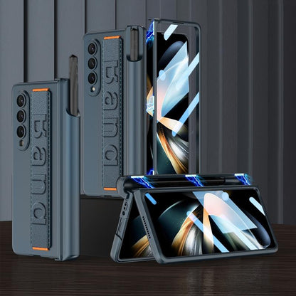 NNEDSZ Samsung Galaxy Z Fold 4 Shockproof Magnetic Fold Case With Wrist Strap - Navy Blue