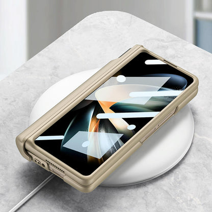 NNEDSZ Samsung Galaxy Z Fold 4 Shockproof Magnetic Fold Case With Wrist Strap - Navy Blue