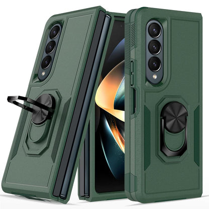 NNEDSZ Galaxy Z Fold 4 Tpu Shockproof Case With Ring - 2 In 1 Design - Dark Green